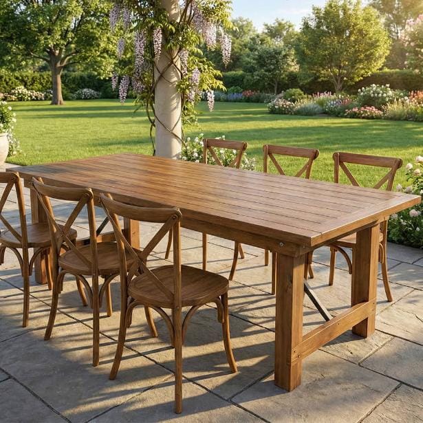 Chivari 96" x 40" (8 Foot) Chestnut Finish Rectangle Straight Leg Wood Farm Table TFRMPLRT9640-CHT-ST-AX