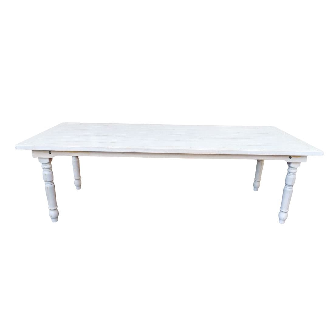 Chivari White Distressed 96" x 40" (8 Foot) Rectangle Thin Fluted Leg Wood Farm Table TFRMPLRT9640-WHD-FL-AX