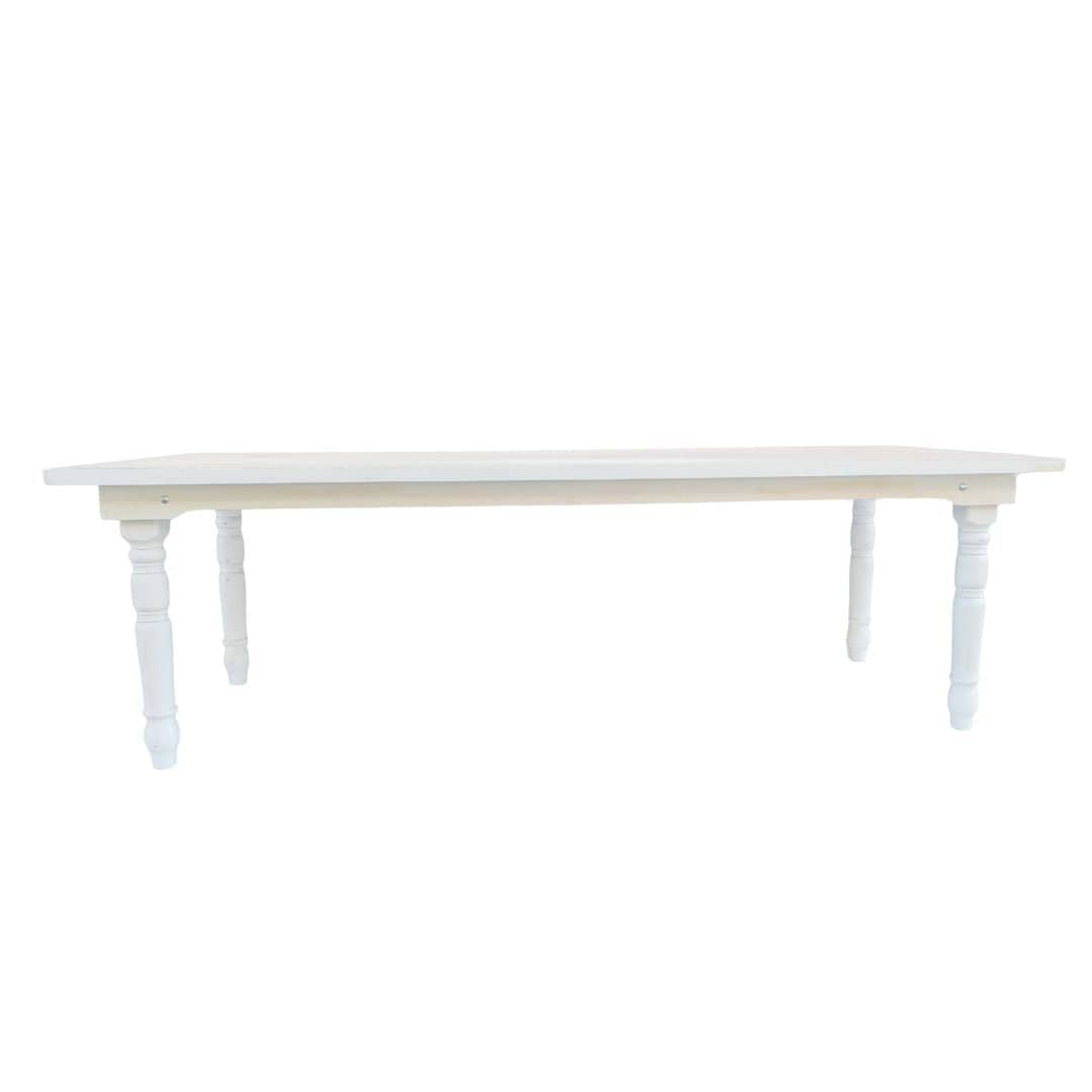 Chivari White Distressed 96" x 40" (8 Foot) Rectangle Thin Fluted Leg Wood Farm Table TFRMPLRT9640-WHD-FL-AX