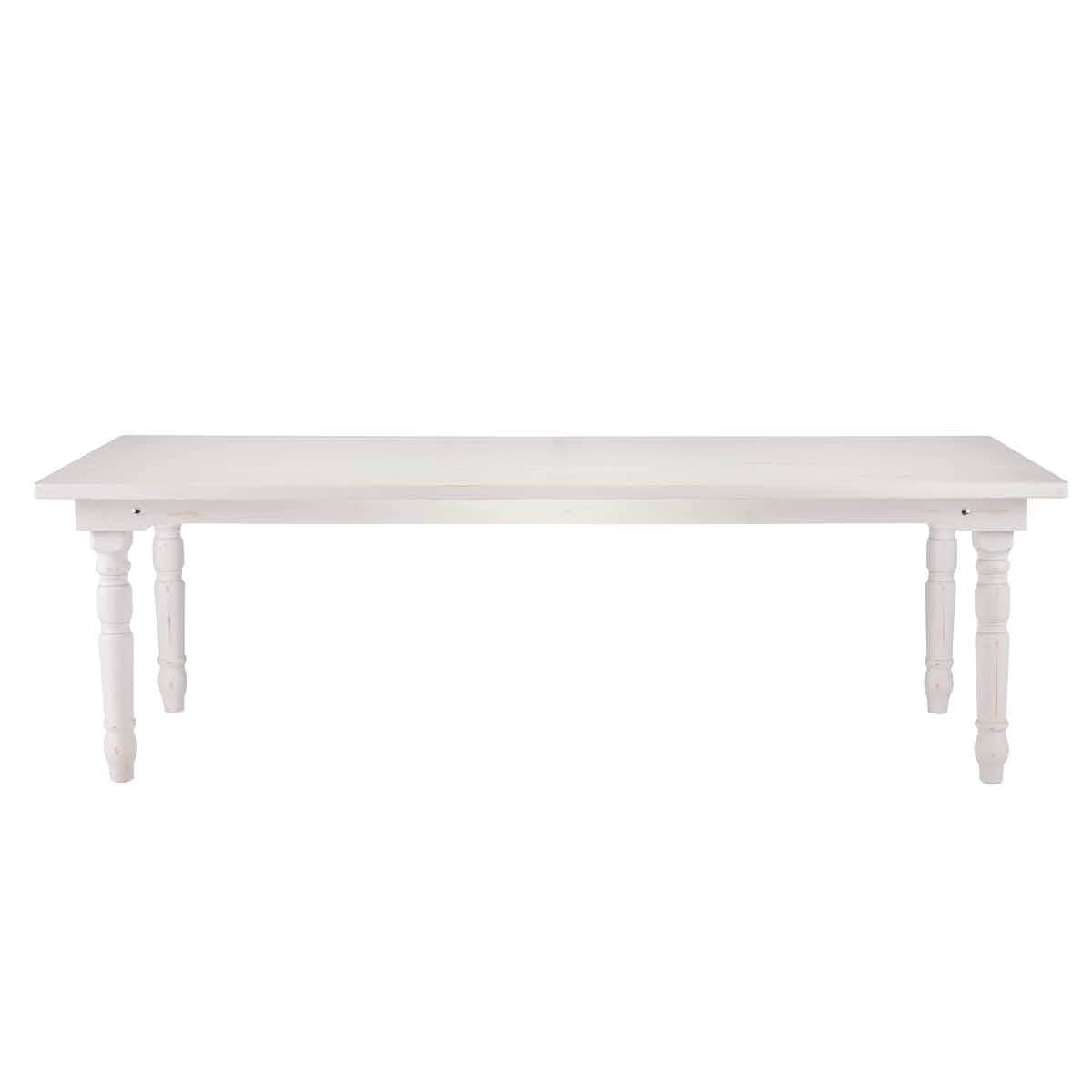 Chivari White Distressed 96" x 40" (8 Foot) Rectangle Thin Fluted Leg Wood Farm Table TFRMPLRT9640-WHD-FL-AX