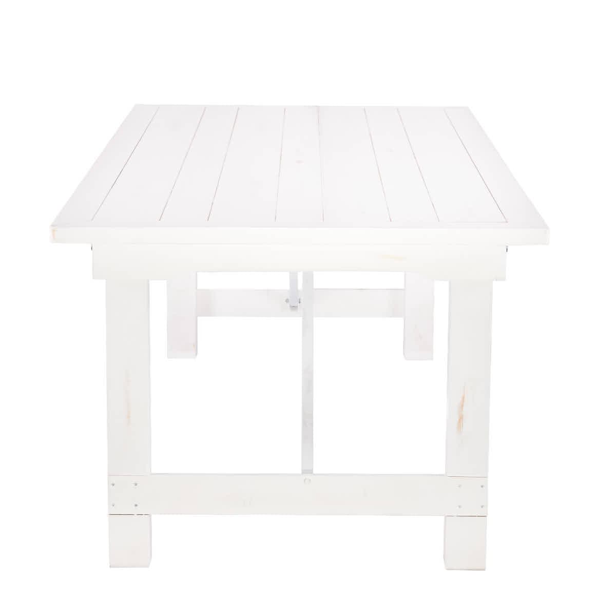 Chivari White Distressed 96" x 40" (8 Foot) Rectangle Straight Leg Wood Farm Table TFRMPLRT9640-WHD-ST-AX