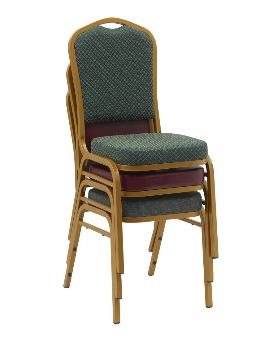 Charcoal Grey Fabric Gold Frame Crown Back Banquet Chair