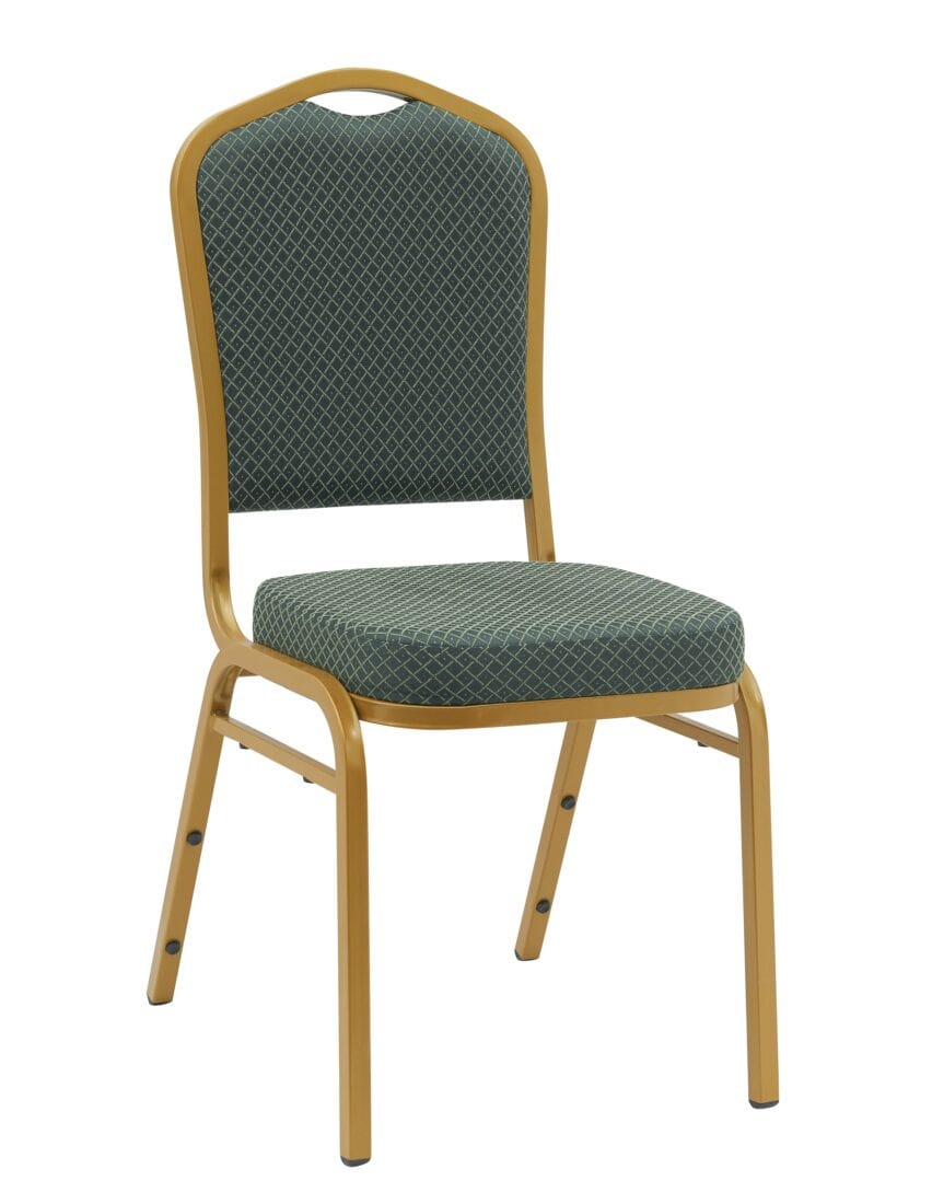 Chivari Green Fabric Pattern  Gold Frame Crown Back Banquet Chair CQCFGRP-ZF-T