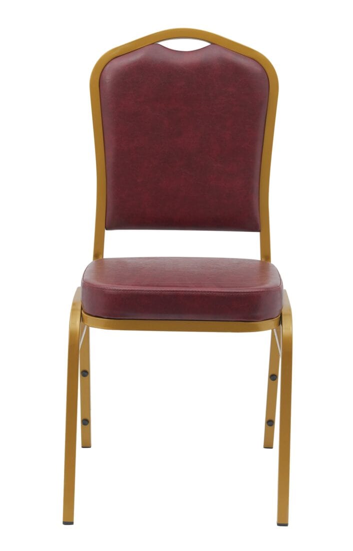 Chivari Burgundy Vinyl Gold Frame Crown Back Banquet Chair CQCVBUG-ZF-T