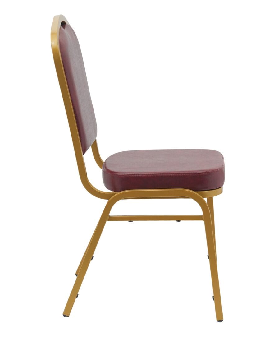 Chivari Burgundy Vinyl Gold Frame Crown Back Banquet Chair CQCVBUG-ZF-T