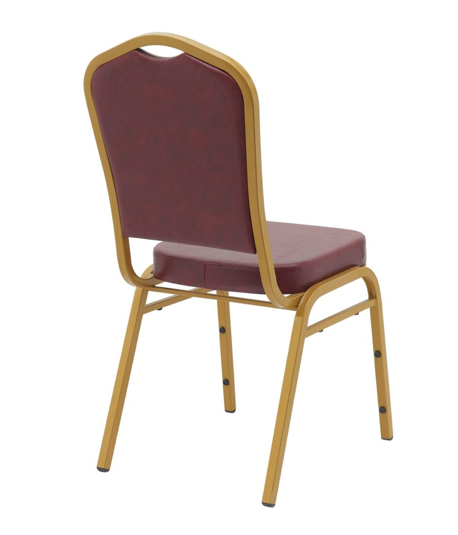 Chivari Burgundy Vinyl Gold Frame Crown Back Banquet Chair CQCVBUG-ZF-T