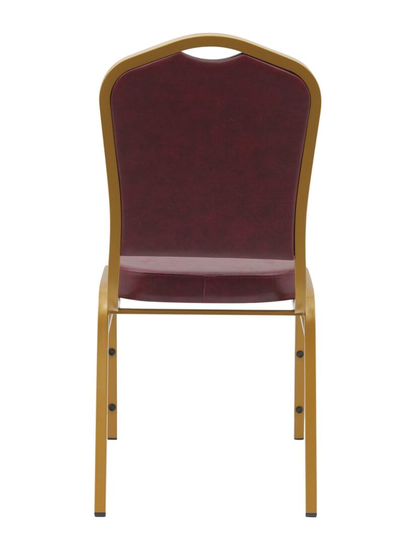 Chivari Burgundy Vinyl Gold Frame Crown Back Banquet Chair CQCVBUG-ZF-T