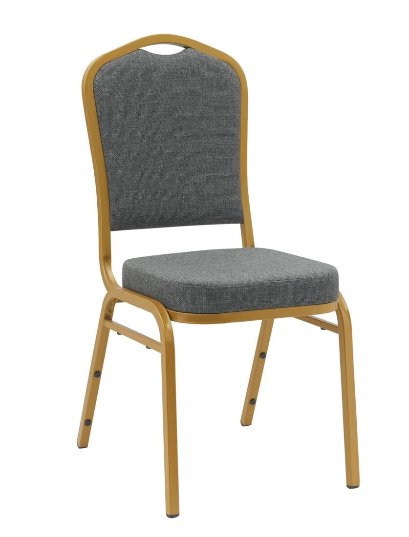 Chivari Charcoal Grey Fabric Gold Frame Crown Back Banquet Chair CQCFGG-ZF-T