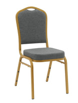 Charcoal Gray Fabric Gold Frame Crown Back Banquet Chair