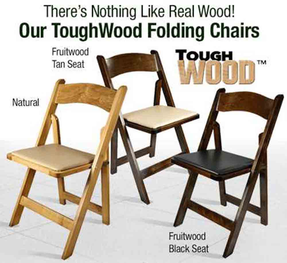 Chivari Fruitwood ToughWood™ Folding Chair with Tan Cushion CFWF-TAN-AX-T