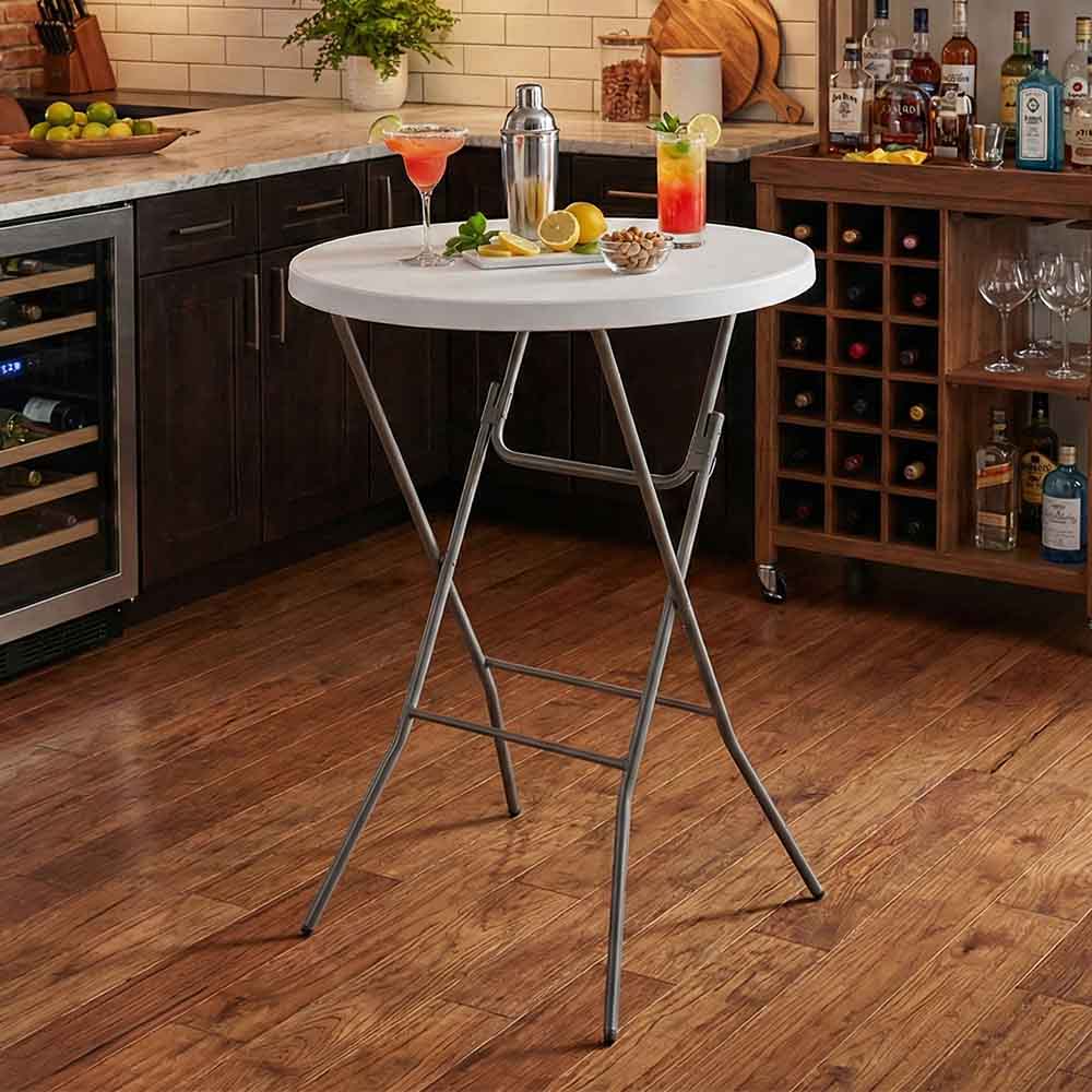 Chivari 32" Round White Plastic Cocktail Table TPLSRD32COCKTAIL-LF-T