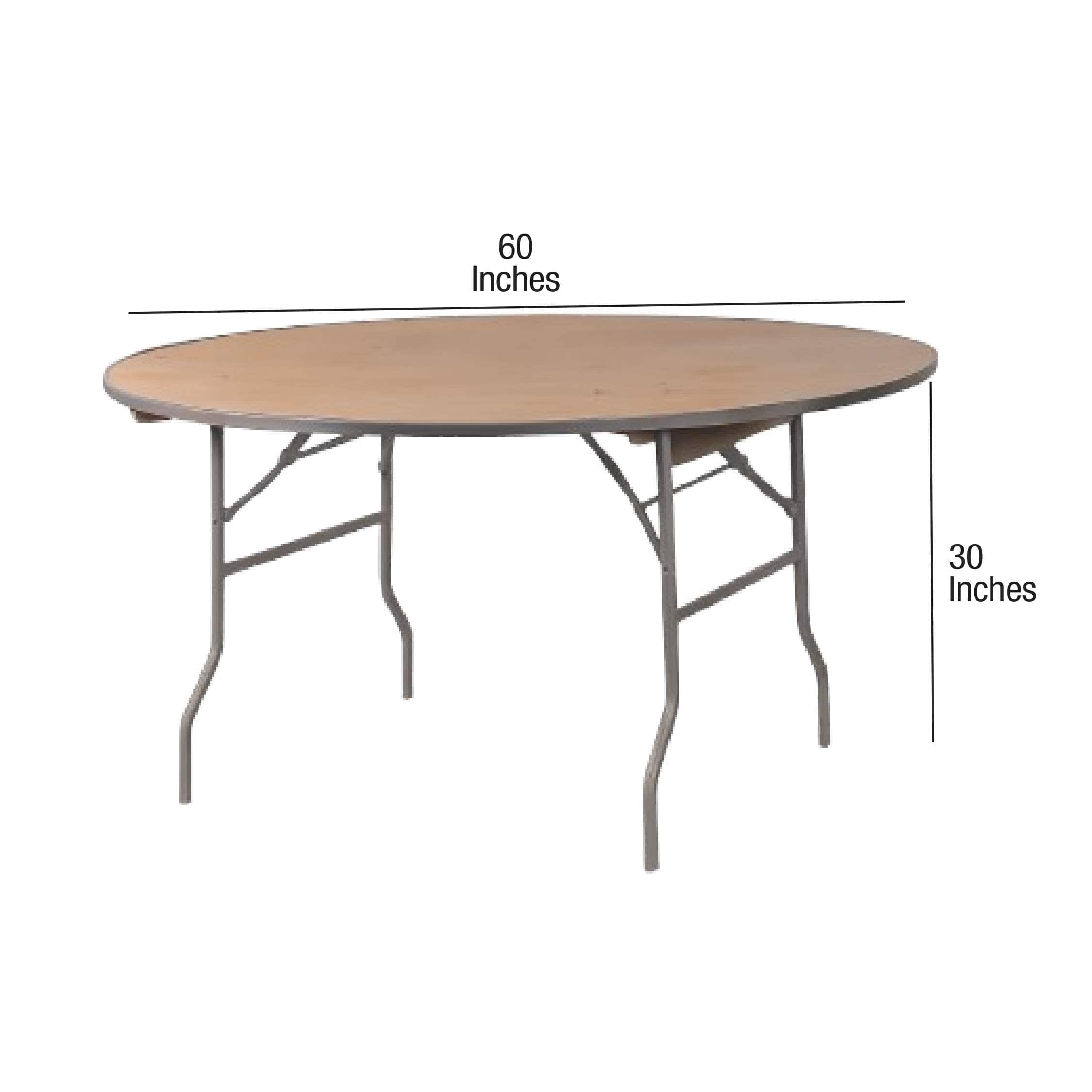 Chivari 60" (5 Foot) Round Heavy Duty Vinyl Edge Plywood Folding Banquet Table with Warm Gray Legs TPLYRD60VG-AX-T