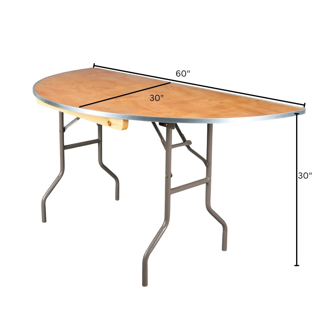 Chivari 60" (5 Foot) Half Round Heavy Duty Gray Plywood Folding Banquet Table TPLYHRD60MG-AX-T