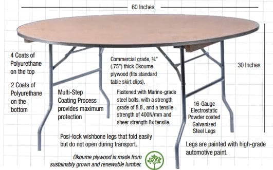 Chivari 48" (4  Foot) Round Heavy Duty Plywood Folding Banquet Table TPLYRD48M-AX-T