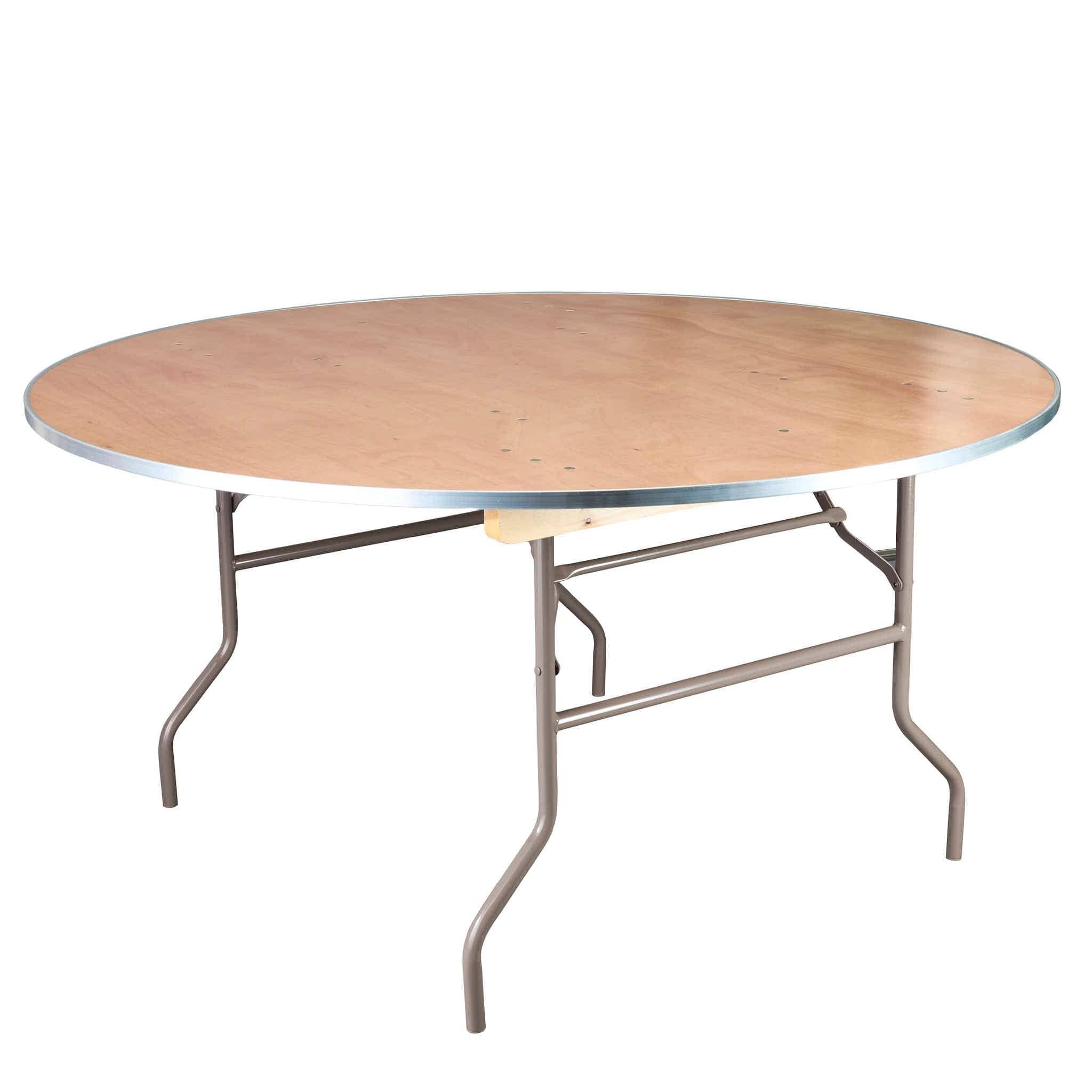Chivari 60" (5 Foot) Round Heavy Duty Metal Edge Plywood Folding Banquet Table with Warm Gray Legs TPLYRD60MG-AX-T