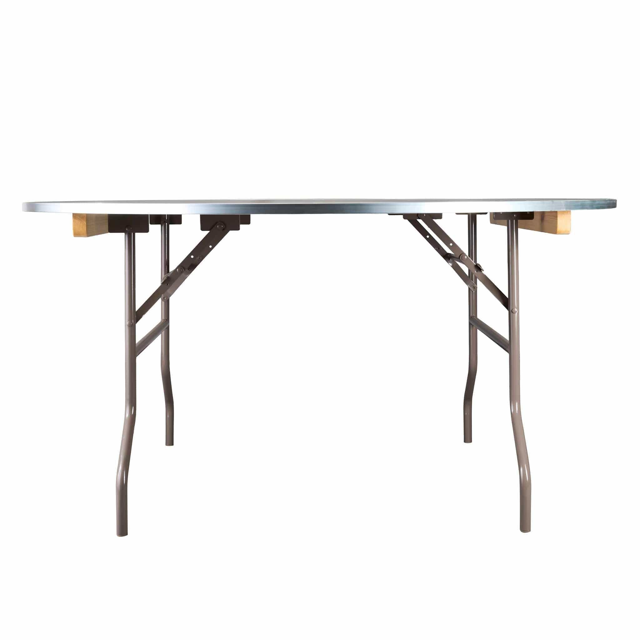 Chivari 60" (5 Foot) Round Heavy Duty Metal Edge Plywood Folding Banquet Table with Warm Gray Legs TPLYRD60MG-AX-T