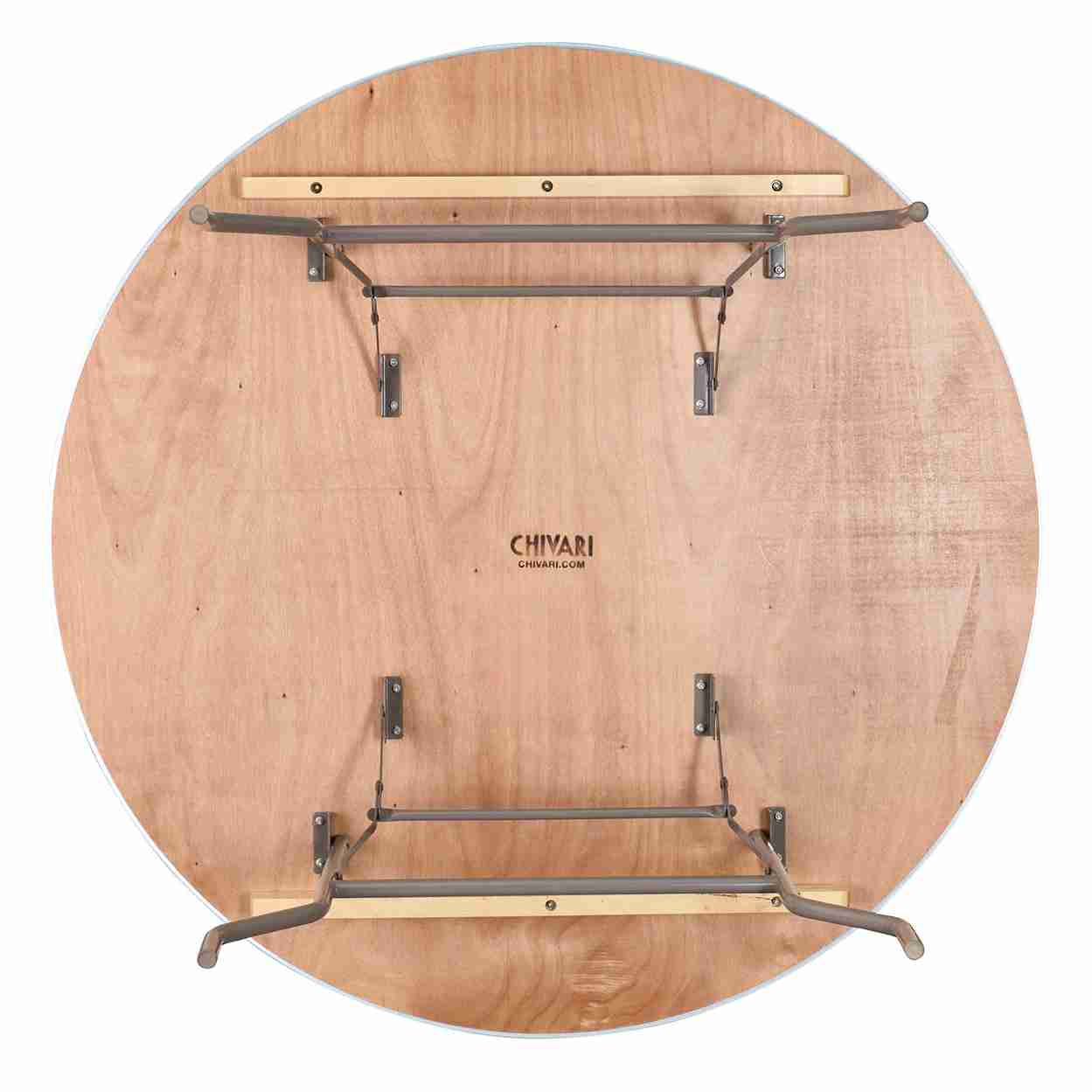 Chivari 60" (5 Foot) Round Heavy Duty Metal Edge Plywood Folding Banquet Table with Warm Gray Legs TPLYRD60MG-AX-T