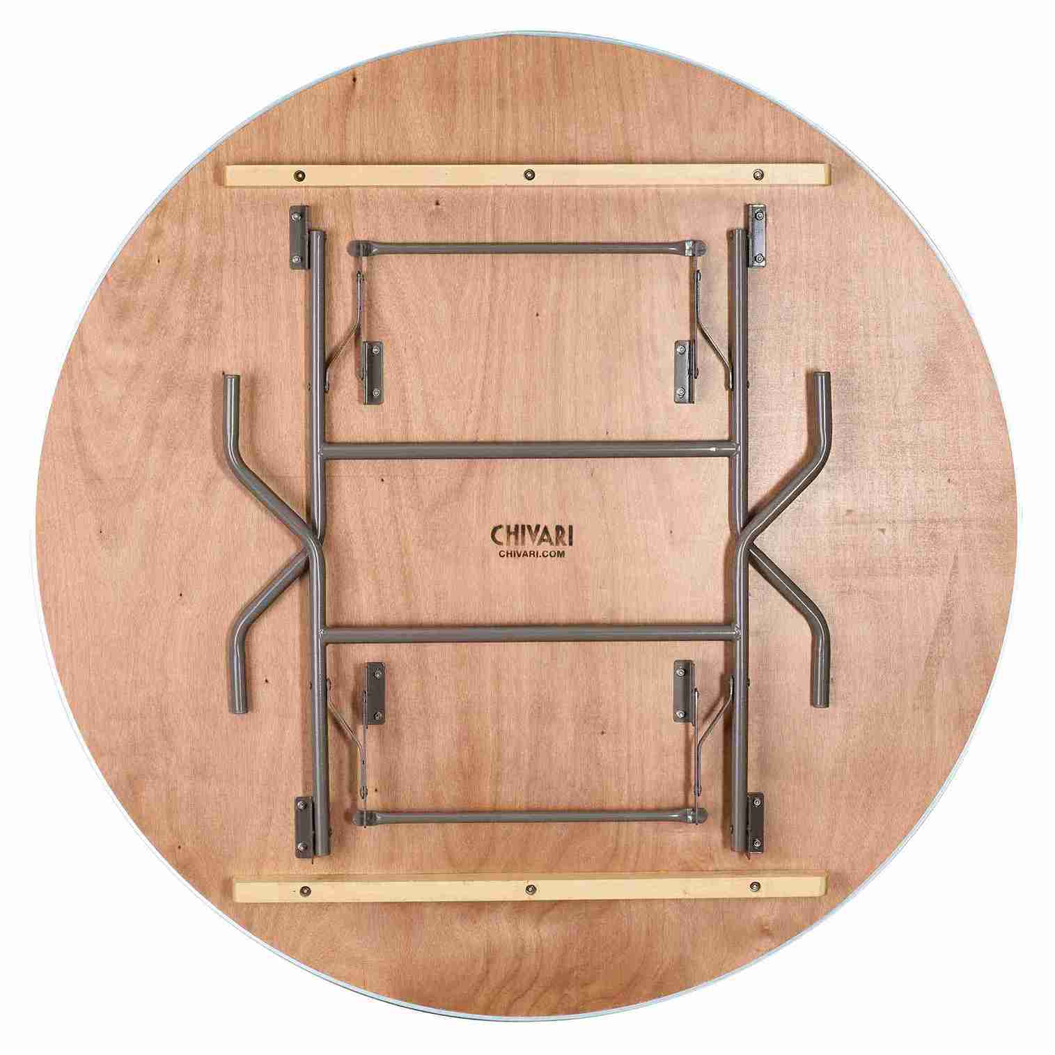 Chivari 60" (5 Foot) Round Heavy Duty Metal Edge Plywood Folding Banquet Table with Warm Gray Legs TPLYRD60MG-AX-T