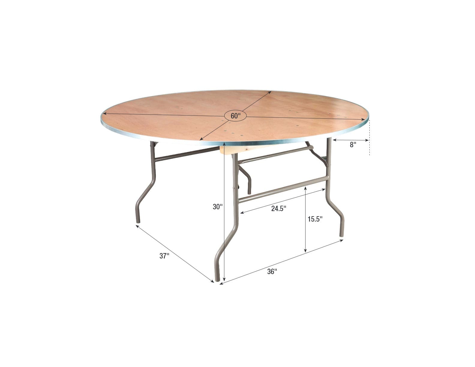 Chivari 60" (5 Foot) Round Heavy Duty Metal Edge Plywood Folding Banquet Table with Warm Gray Legs TPLYRD60MG-AX-T
