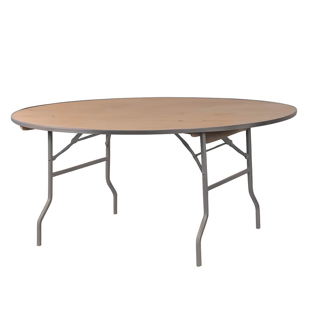 Chivari 60" (5 Foot) Round Heavy Duty Vinyl Edge Plywood Folding Banquet Table with Warm Gray Legs TPLYRD60VG-AX-T