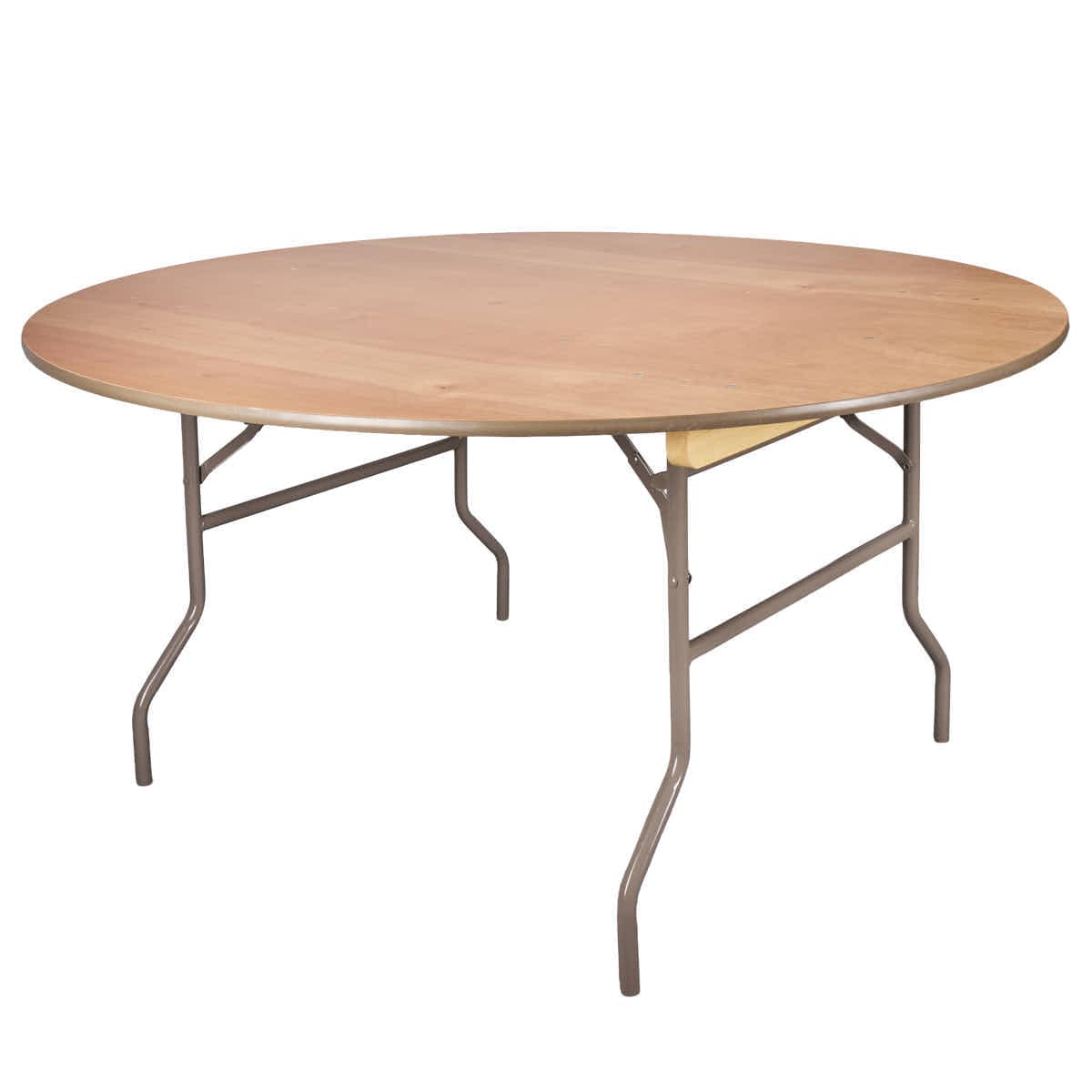 Chivari 60" (5 Foot) Round Heavy Duty Vinyl Edge Plywood Folding Banquet Table with Warm Gray Legs TPLYRD60VG-AX-T