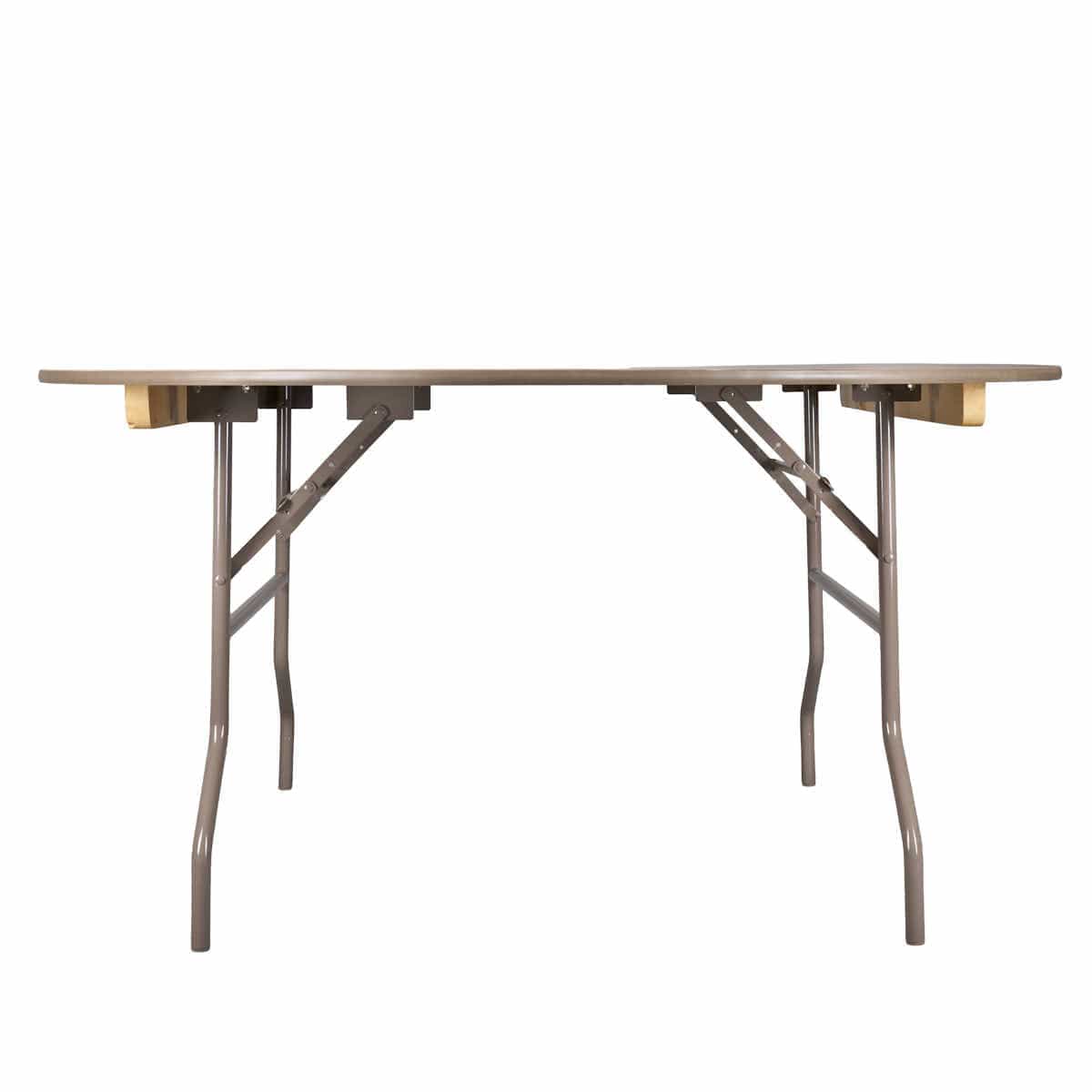 Chivari 60" (5 Foot) Round Heavy Duty Vinyl Edge Plywood Folding Banquet Table with Warm Gray Legs TPLYRD60VG-AX-T