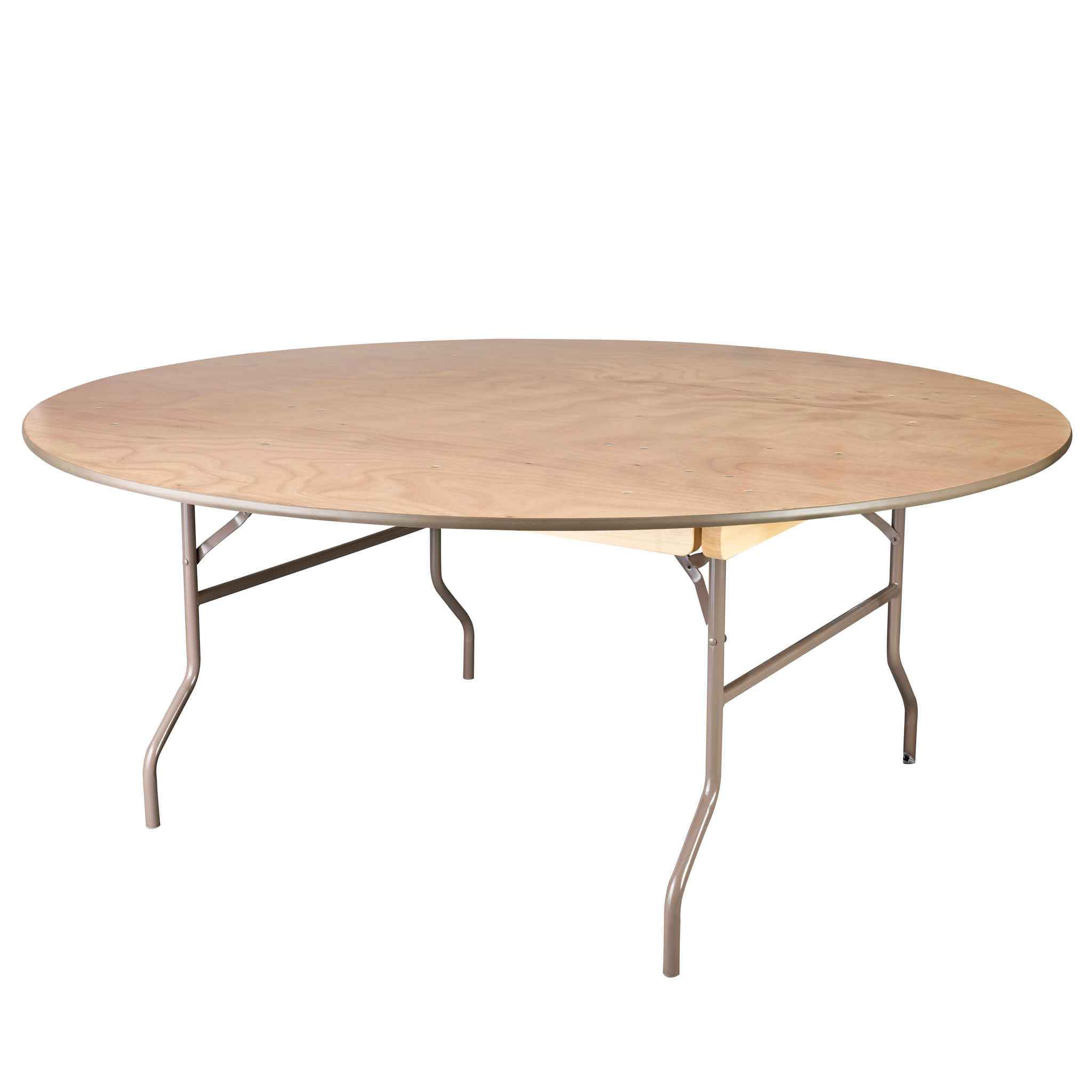 Chivari 72" (6 Foot) Round Heavy Duty Vinyl Edge Plywood Folding Banquet Table with Warm Gray Legs TPLYRD72VG-AX-T