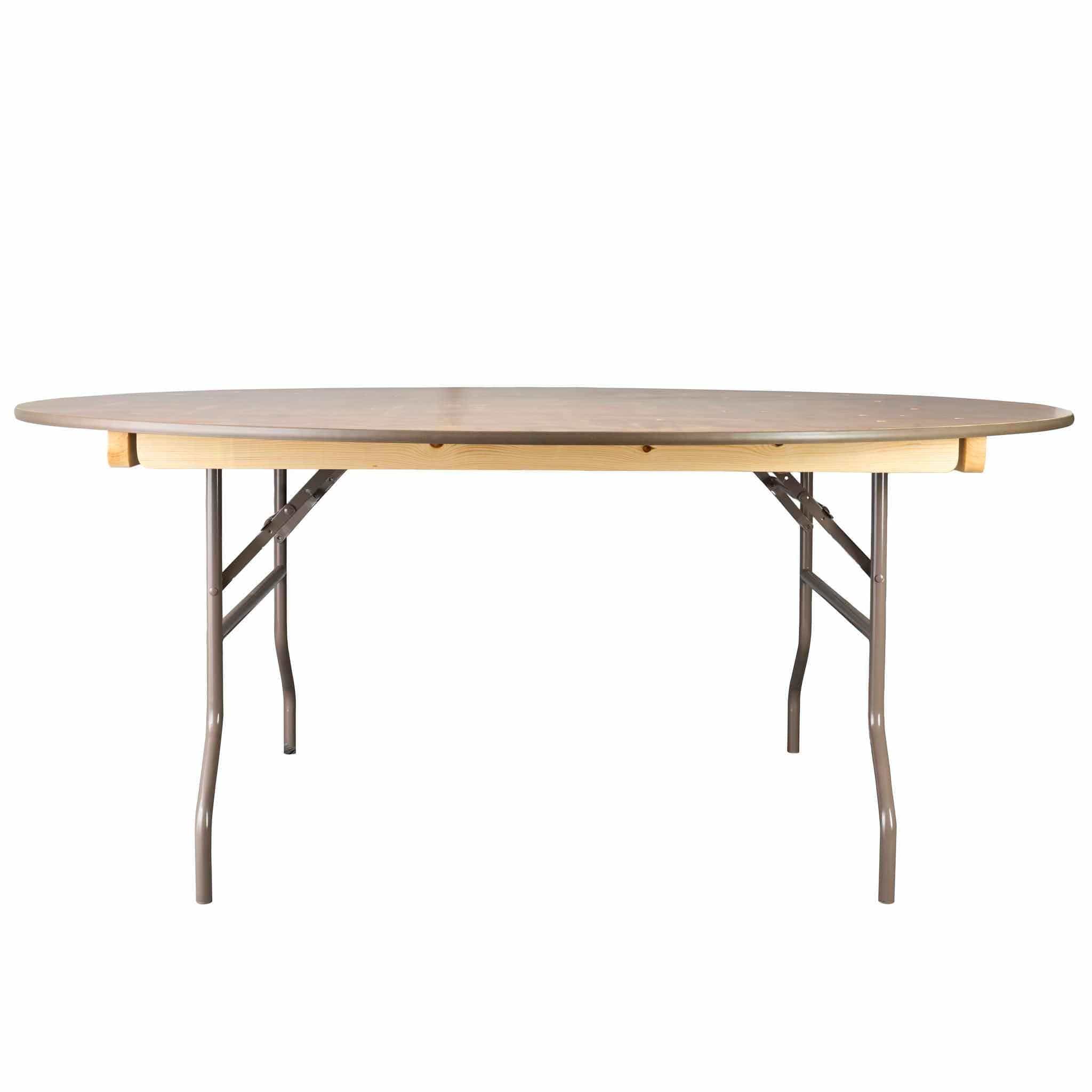 Chivari 72" (6 Foot) Round Heavy Duty Vinyl Edge Plywood Folding Banquet Table with Warm Gray Legs TPLYRD72VG-AX-T