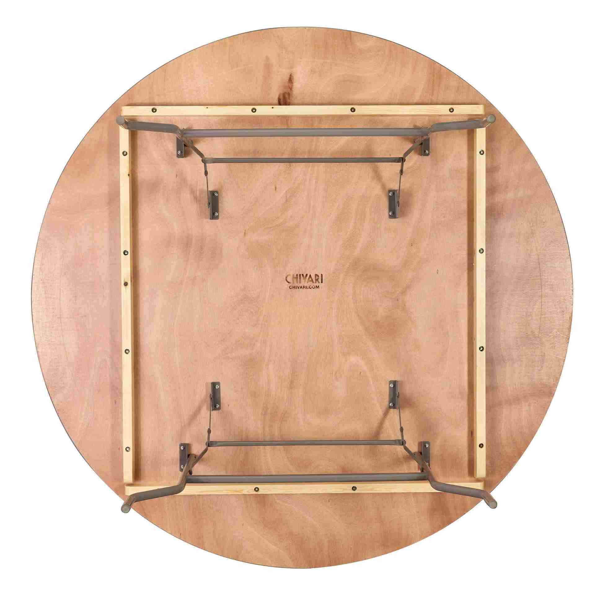Chivari 72" (6 Foot) Round Heavy Duty Vinyl Edge Plywood Folding Banquet Table with Warm Gray Legs TPLYRD72VG-AX-T