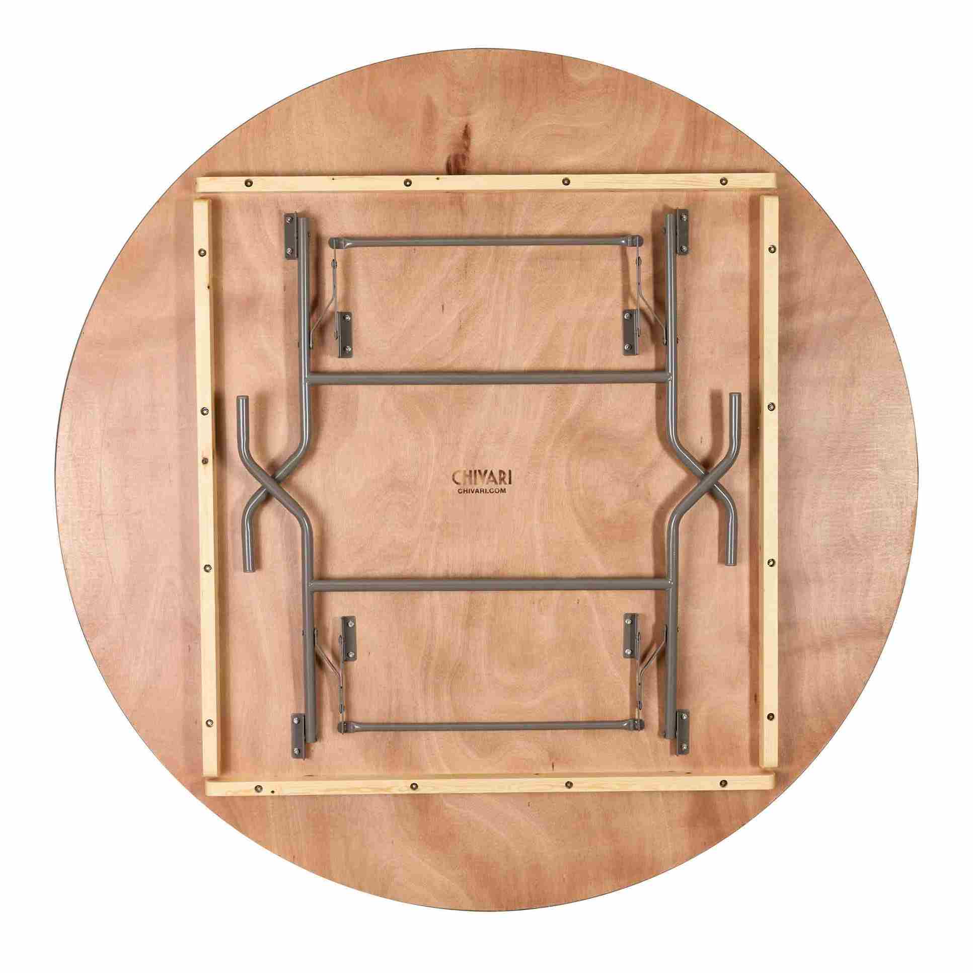Chivari 72" (6 Foot) Round Heavy Duty Vinyl Edge Plywood Folding Banquet Table with Warm Gray Legs TPLYRD72VG-AX-T