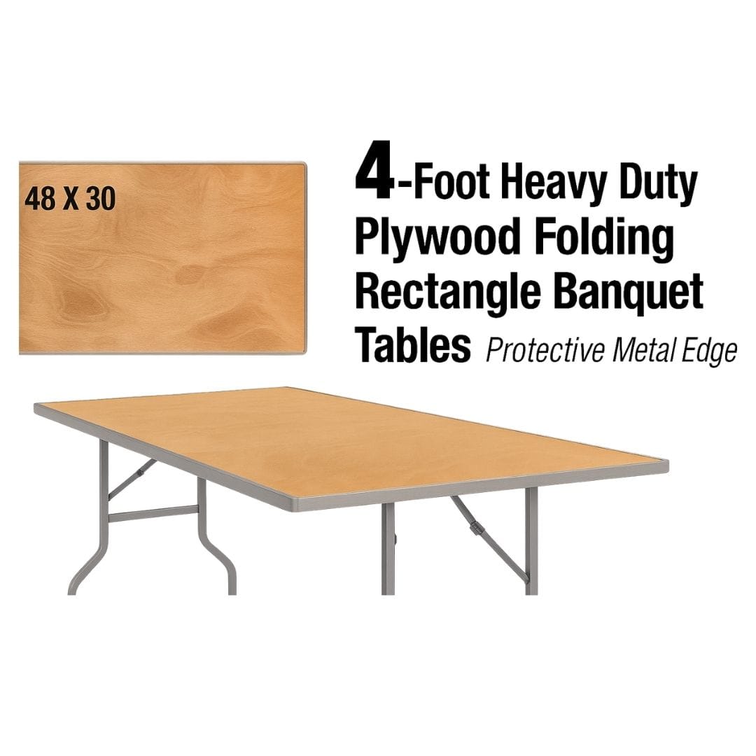 Chivari 48" x 30" (4 Foot) Rectangle Heavy Duty Plywood Folding Table TPLYRT4830MG-AX-T