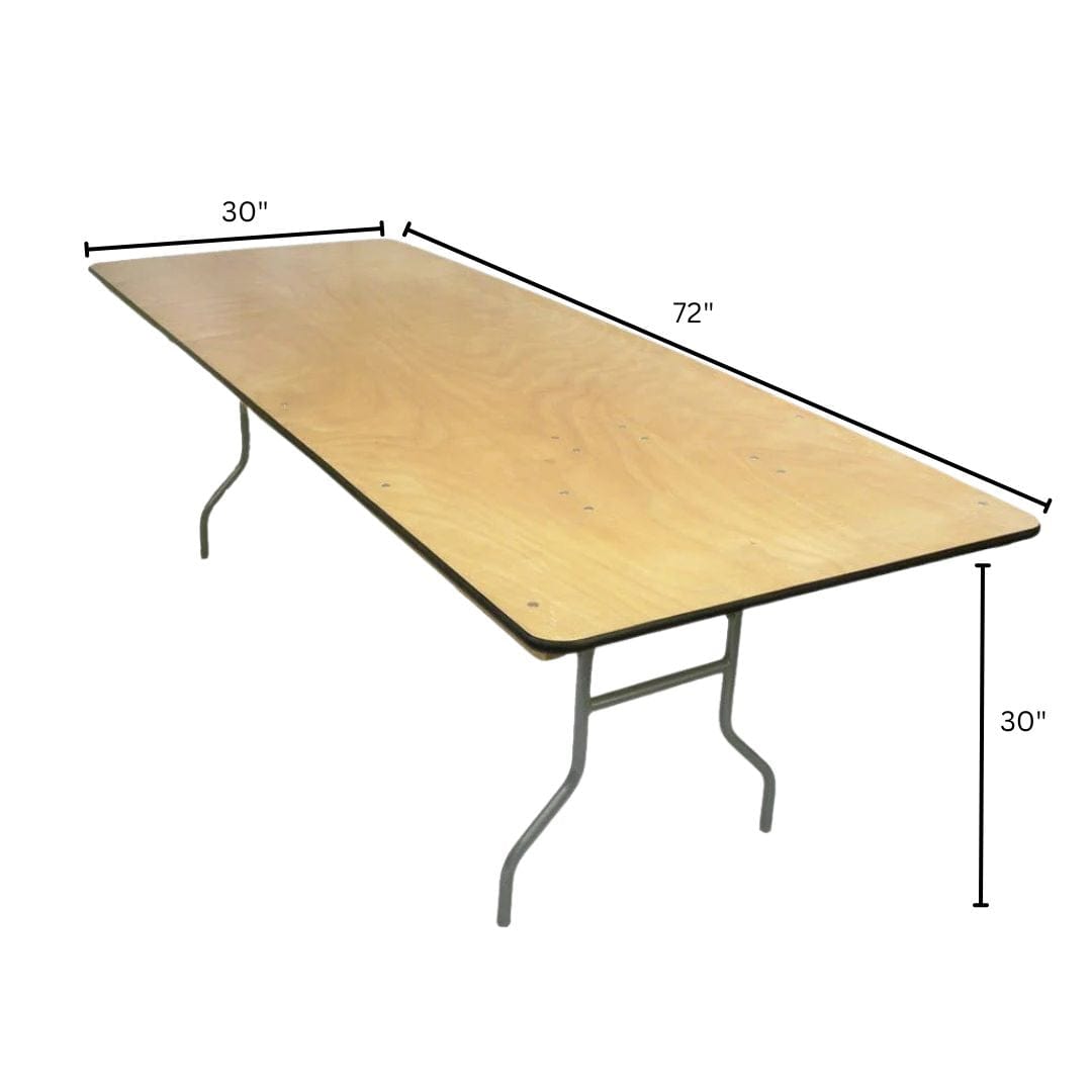 Chivari 72" x 30" (6 Foot) Rectangle Heavy Duty Plywood Folding Table TPLYRT7230V-AX-T