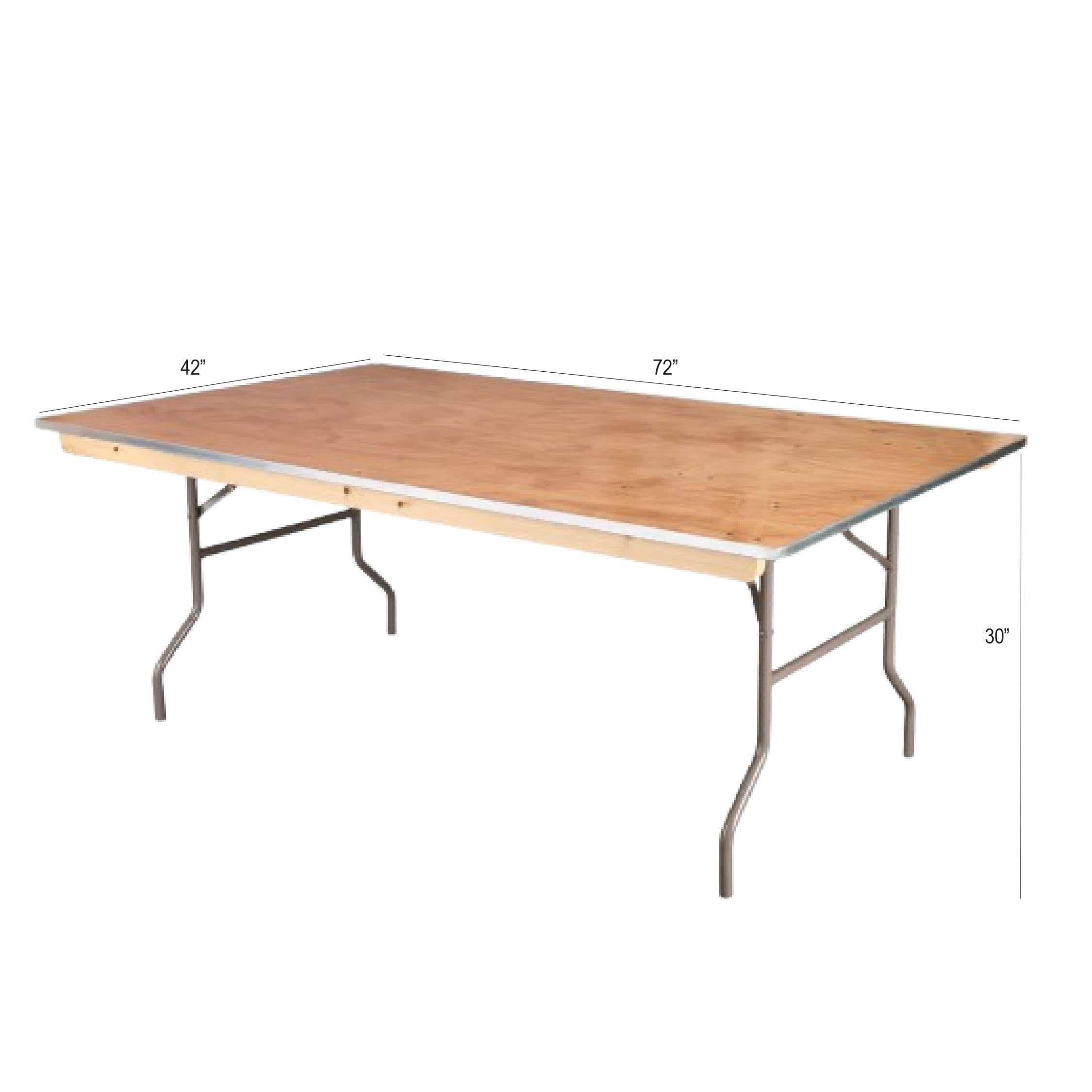 Chivari 72" x 42" (6 Foot) Rectangle Plywood Folding Table with Metal Edge TPLYRT7242MG-AX-T