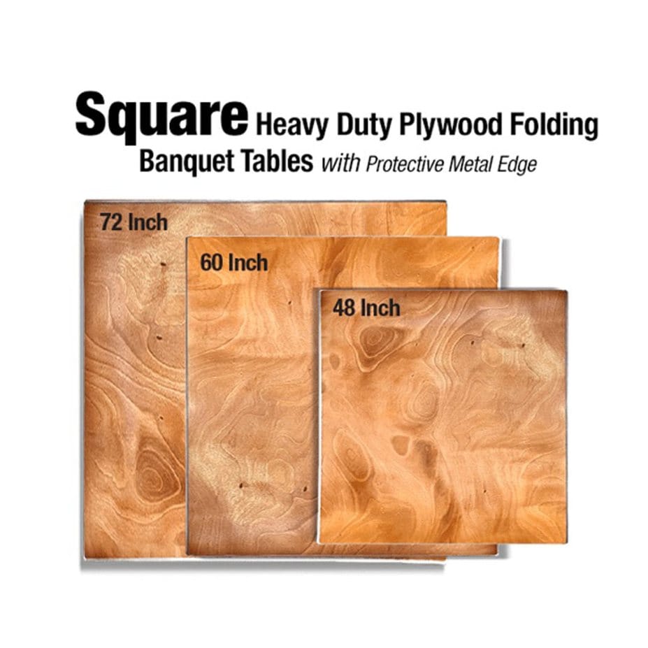 Chivari Natural Square 48" x 48" (4') Heavy Duty Plywood Folding Table with Warm Gray Legs TPLYSQ48MG-AX-T