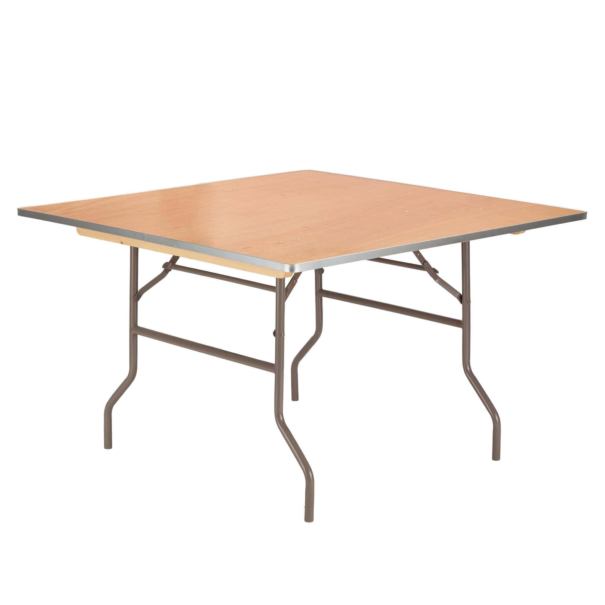 Chivari Natural Square 48" x 48" (4') Heavy Duty Plywood Folding Table with Warm Gray Legs TPLYSQ48MG-AX-T