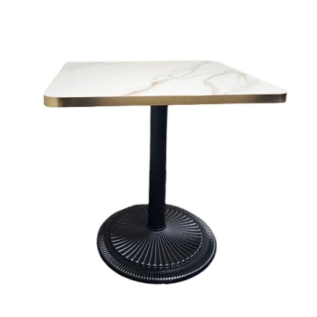 Chivari 30" x 30" Square Marble Top Restaurant Table with Black Convex Round Base TRTSQ30MB-1-KT1