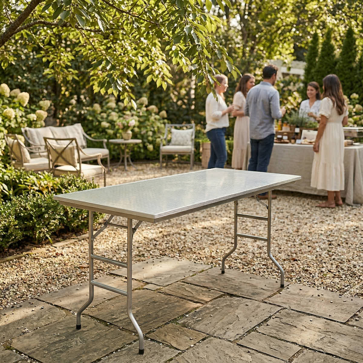 Chivari 72" x 30" (6 Foot) Stainless Steel Counter Height Buffet Folding Table with Steel Skeleton™ TSTNRT7230-AX