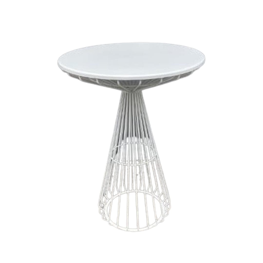 White Wire Cocktail Table with 32“ Round White Top and Sturdy White Iron Base