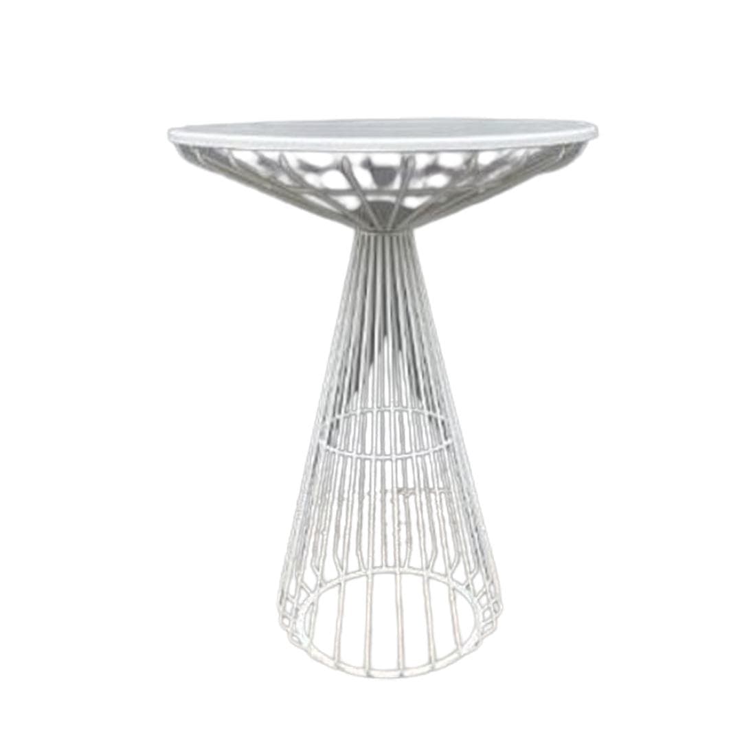 White Wire Cocktail Table with 32“ Round White Top and Sturdy White Iron Base