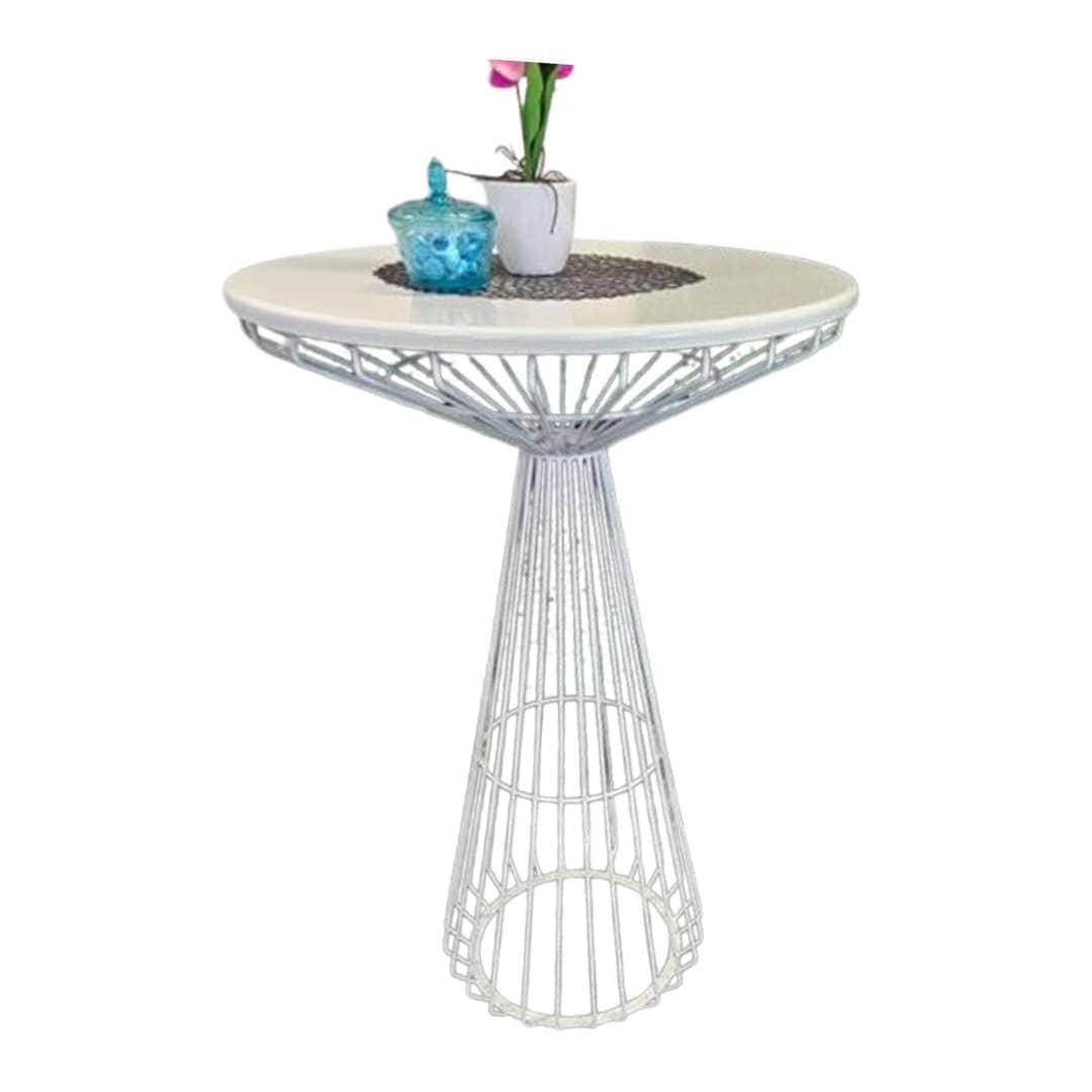 White Wire Cocktail Table with 32“ Round White Top and Sturdy White Iron Base