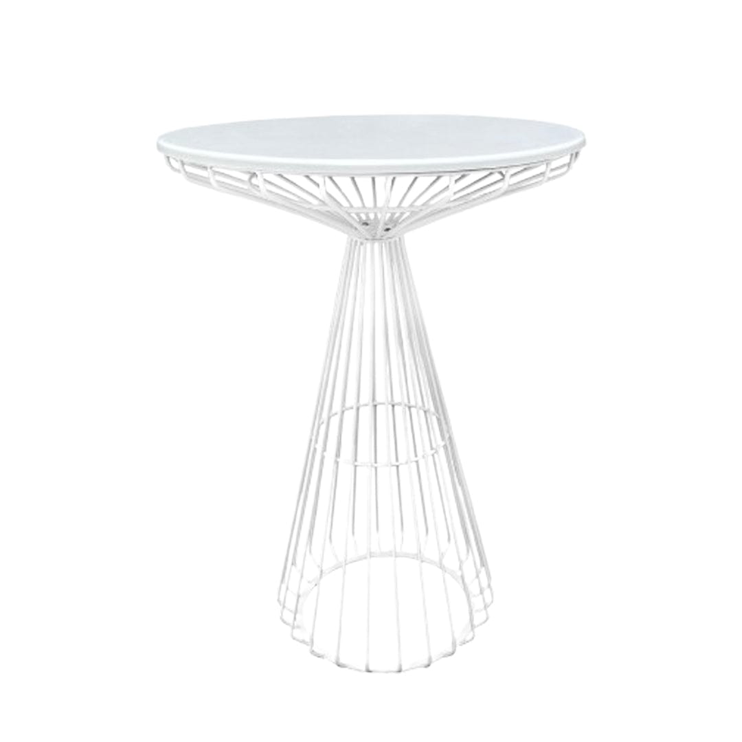 White Wire Cocktail Table with 32“ Round White Top and Sturdy White Iron Base