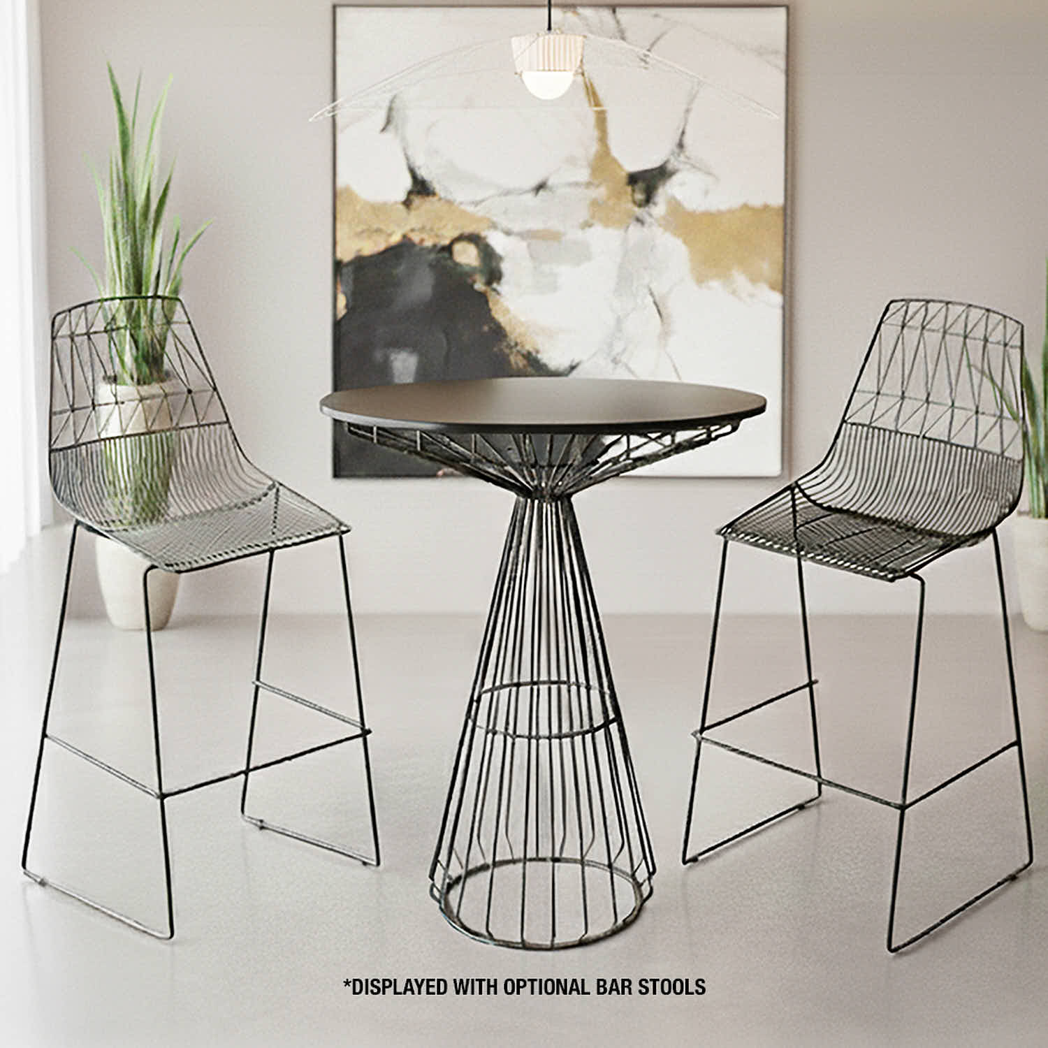 Chivari Black Wire Cocktail Table with 32” Round Black Top and Durable Black Steel Base TWR32BLK-BLK-KT