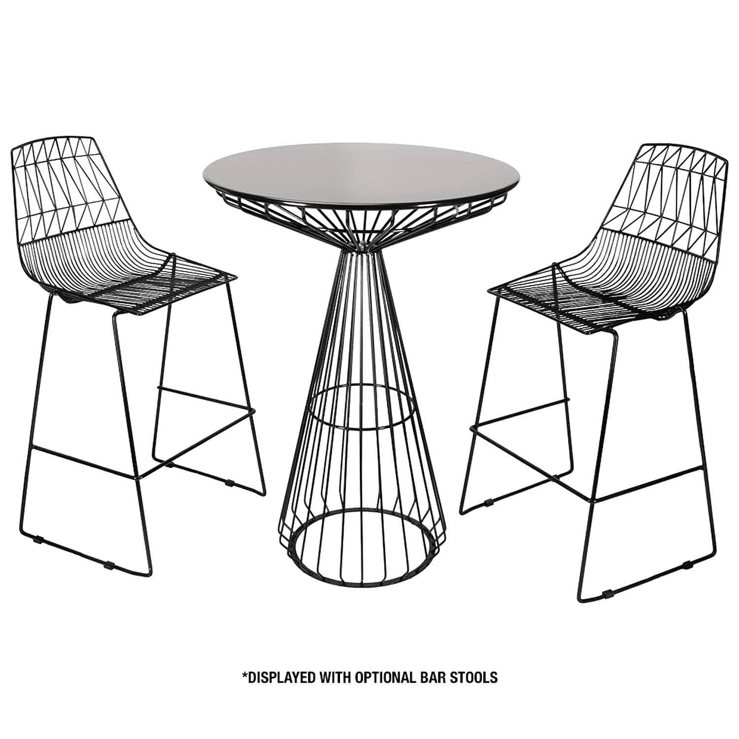 Chivari Black Wire Cocktail Table with 32” Round Black Top and Durable Black Steel Base TWR32BLK-BLK-KT