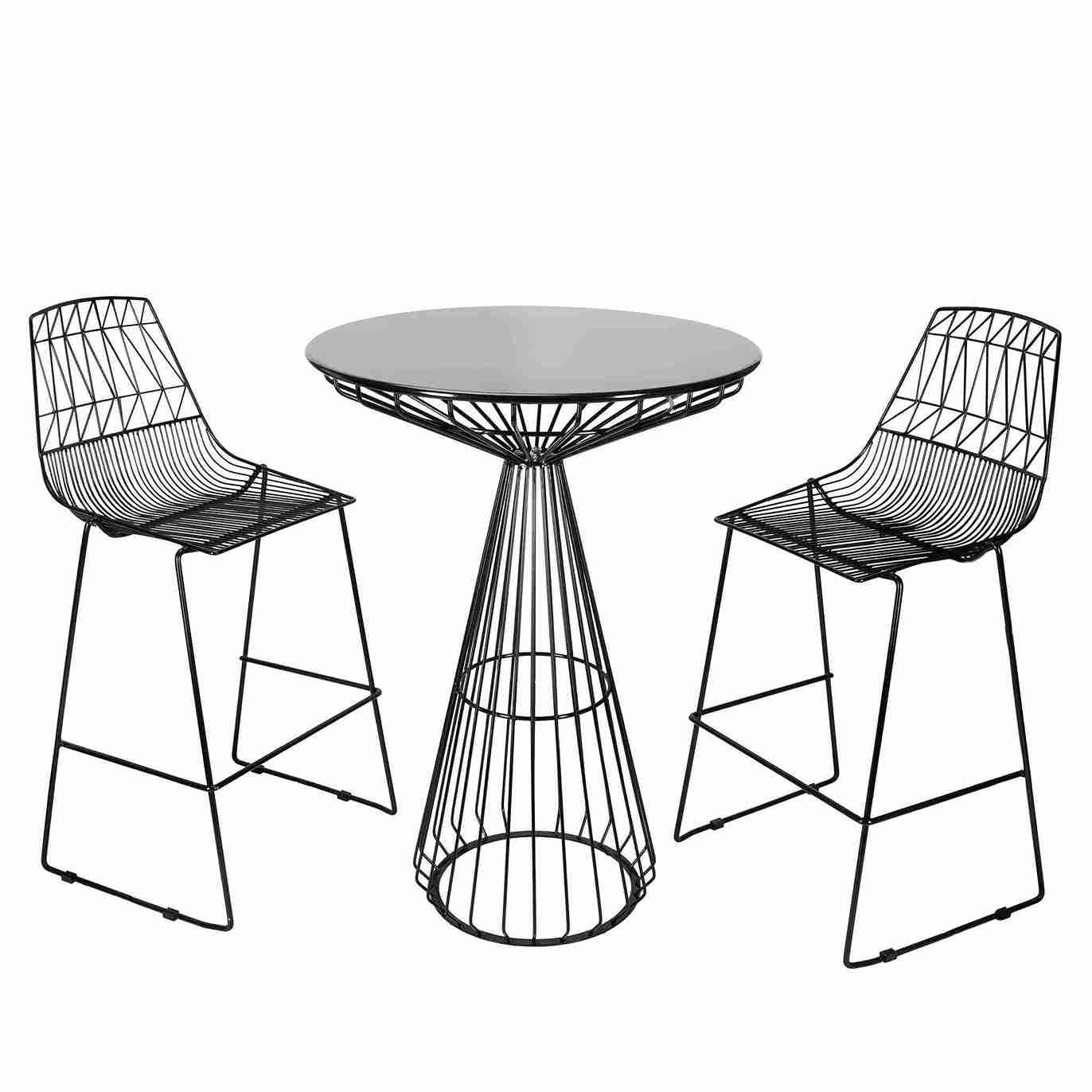 Chivari Black Wire Cocktail Table with 32” Round Black Top and Durable Black Steel Base TWR32BLK-BLK-KT