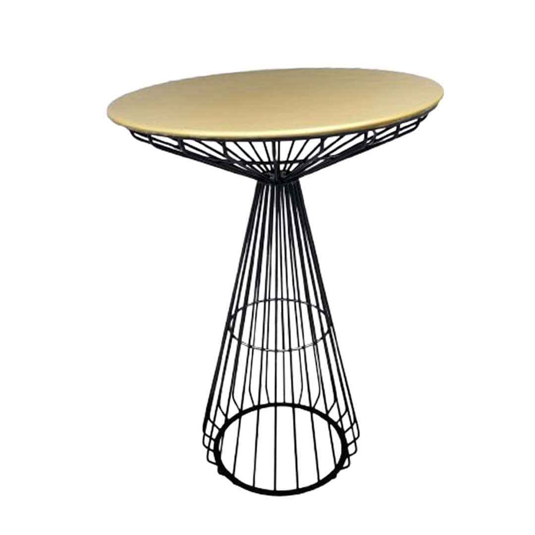 Black Wire Cocktail Table with 32" Round Gold Top and Sleek Black Iron Base