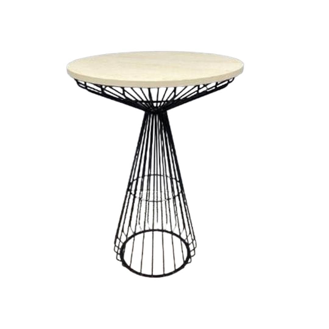 Black Wire Cocktail Table with 32" Natural Oak Top and Durable Black Iron Base