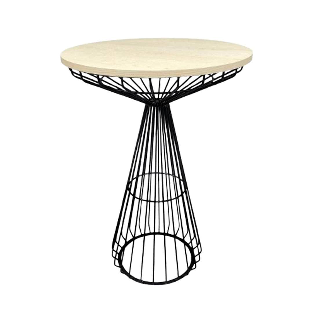 Black Wire Cocktail Table with 32" Natural Oak Top and Durable Black Iron Base