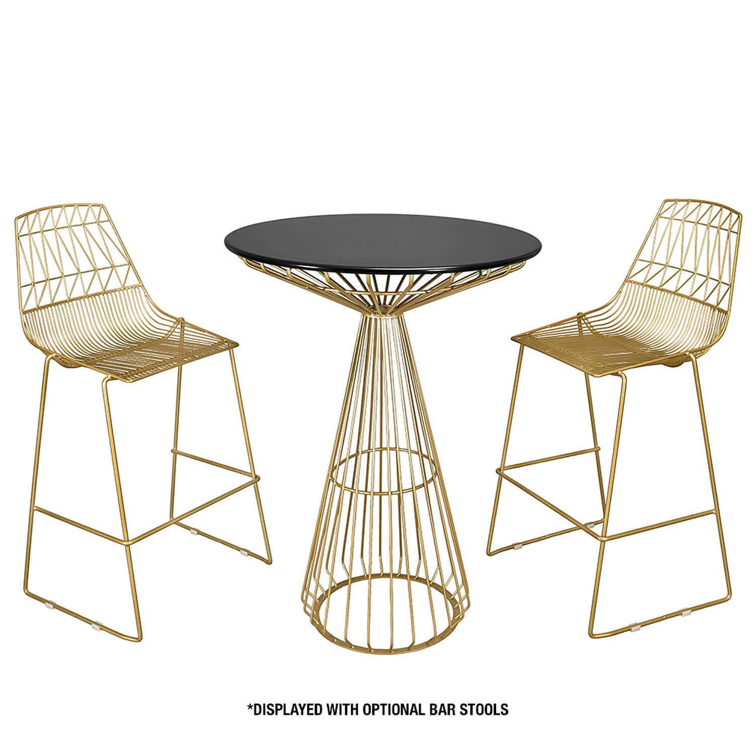 Chivari Gold Wire Cocktail Table with 32" Black Top and Polished Gold Steel Frame TWR32GLD-BLK-KT
