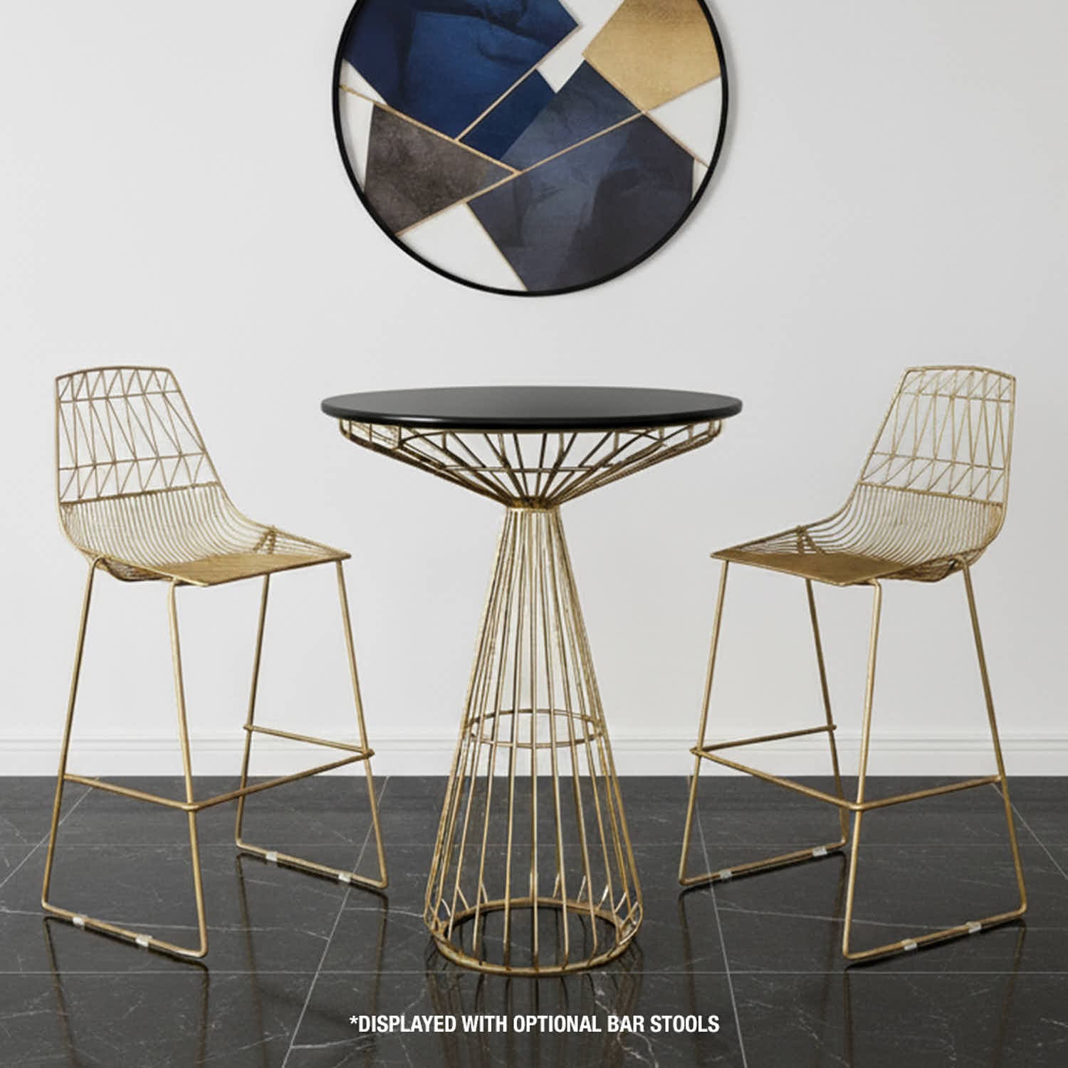 Chivari Gold Wire Cocktail Table with 32" Black Top and Polished Gold Steel Frame TWR32GLD-BLK-KT