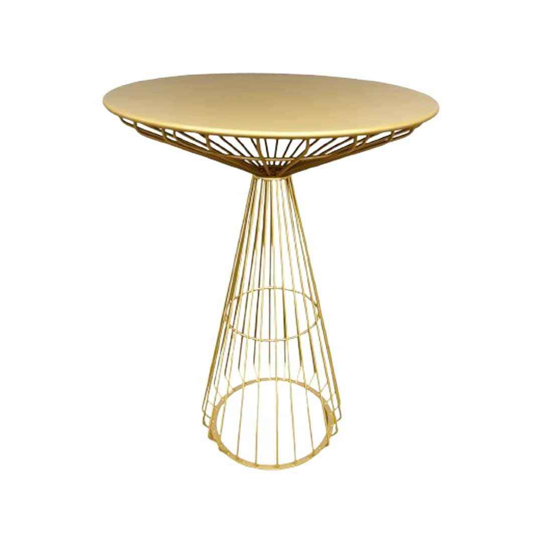 Gold Wire Cocktail Table with 32” Round Gold Top and Elegant Gold Iron Base